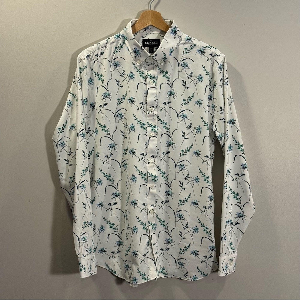 Express Floral Pattern Dress Shirt Slim Medium Stretch